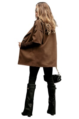 Palton supradimensionat Chic Dama, cu revere si maneca din tricot, Maro, Marime S/M/L detaliu spate