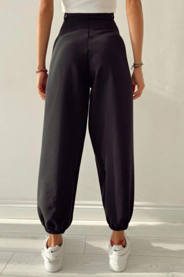 Pantaloni bufanti Tomas, cu talie inalta si pense ample, Negru 3