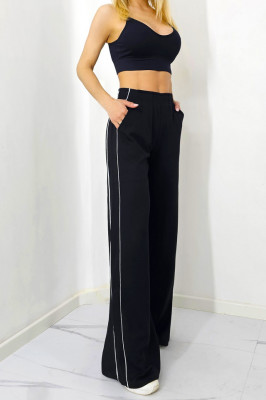 Pantaloni casual Sabyna, cu dungi laterale, banda elastica in talie si croiala wide leg 2