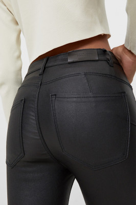 Pantaloni Dallas, din piele ecologica, cu talie inalta si push-up, Negru-spate 1