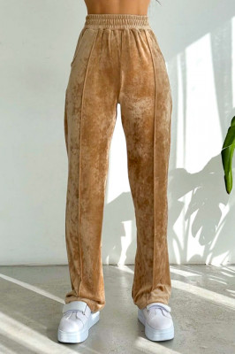 Pantaloni de catifea Touch, croiala lejera cu dunga pe picior, Crem 1