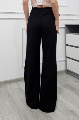 Pantaloni de dama petrecuti PAREO, cu wrap asimetric si croi vaporos, Negru, Marime S/M detaliu spate