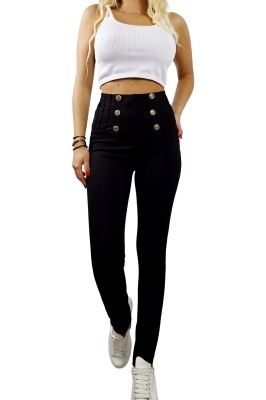 Pantaloni de dama ZORY, cu butoni si croi slim fit, Negru detaliu