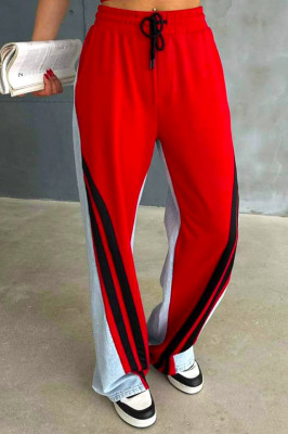 Pantaloni din bumbac Katalea, cu denim, snur in talie si croi lejer, Rosu 3