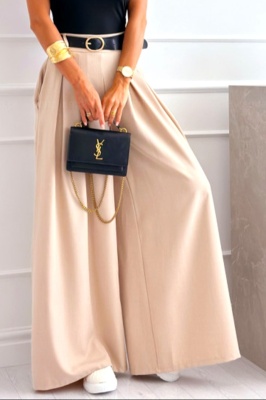 Pantaloni eleganti Ahmet, cu pense si curea inclusa, Crem, Marime S/M/L 2