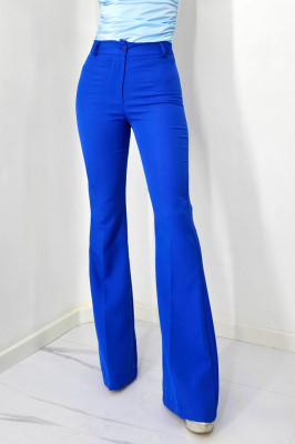 Pantaloni eleganti, Katte, croiala evazata si talie inalta, Albastru 3