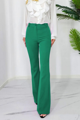Pantaloni eleganti, Katte, croiala evazata si talie inalta, Verde1