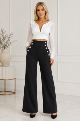 Pantaloni eleganti Palma, cu talie inalta, Negru