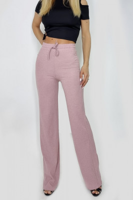Pantaloni largi Amina, cu snur in talie, Roz pal1