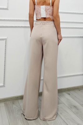 Pantaloni de dama petrecuti PAREO, cu wrap asimetric si croi vaporos, Crem, Marime S/M detaliu spate