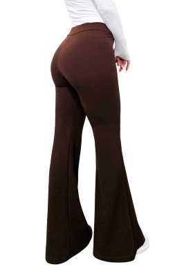 Pantaloni Politeh, evazati, cu talie inalta, Maro inchis, Marime S/M detaliu lateral