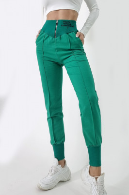 Pantaloni sport Bloston, cu talie inalta si corset, Verde3