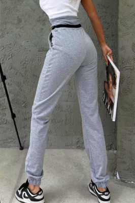 Pantaloni sport Frank, cu snur stilizat, logo si talie elastica oversize, Gri 2