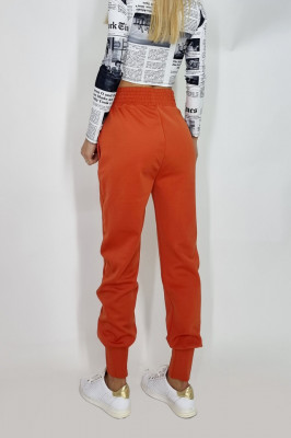 Pantaloni sport Imre, cu talie inalta si mansete elastice, late, la extremitati, Portocaliu1