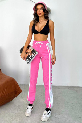 Pantaloni sport Playlist, cu imprimeu bicolor si banda elastica la extremitati, Roz 2