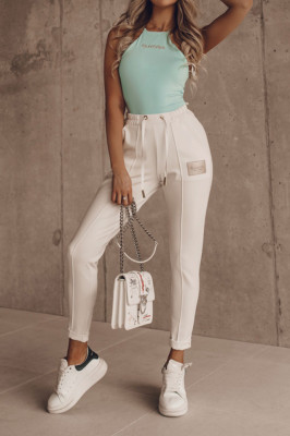 Pantaloni sport WeiLy, croiala conica si cusaturi evidentiate, Alb