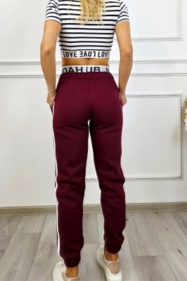 Pantaloni vatuiti cu banda elastica imprimata, MOVEN Club, Visiniu detaliu spate