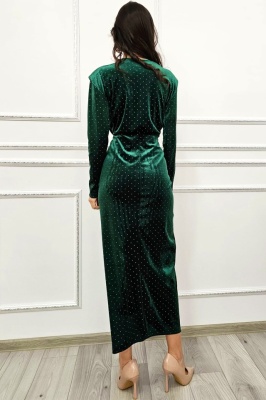Rochie lunga eleganta Vanessa, cu paiete si decolteu adanc, Verde, Marime universala