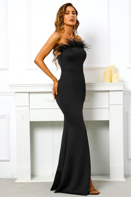 Rochie de ocazie Lara, croiala sirena tip corset si crapatura ampla pe picior, Negru2