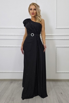 rochie neagra de ocazie cu falduri si croiala fluida