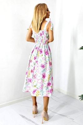 Rochie de vara Masha, cu imprimeu floral, Magenta Roses, Marime S/M spate