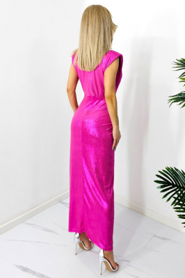 Rochie eleganta Ilaria, croiala cu fronseuri si decolteu adanc, Roz metalizat, Marime S/M spate