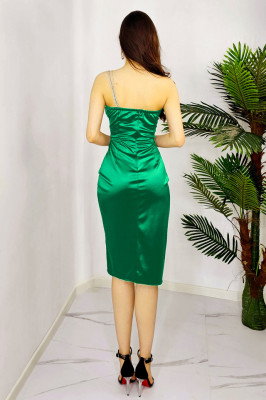 Rochie eleganta Kaby, cu bretele subtiri pe o parte si croi drapat, Verde, Masura S/M3