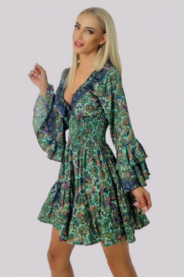 Rochie Genoveva, cu volane si decolteu adanc, Verde3