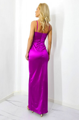 Rochie lunga cu corset, Astoria, slit petrecut si bretele reglabile, Fucsia, Marime S/M 4