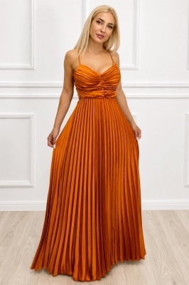 Rochie lunga plisata NYSA UNI, cu legare la spate, ARAMIU, Marime S/M