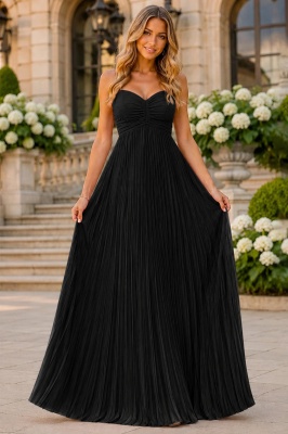 Rochie lunga plisata NYSA UNI, cu legare la spate, NEGRU, Marime S/M