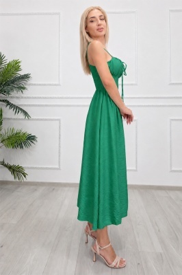 Rochie midi Made in Italy cu material texturat crinkle și croială lejeră verde