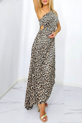 Rochie plisata asimetrica Elza, cu decupaj in zona taliei, Animal print - leopard, Marime S/M 1