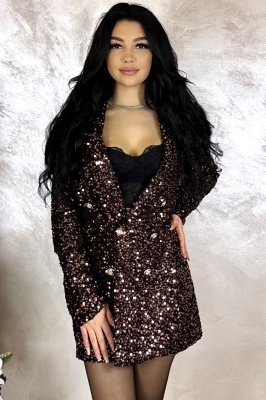 Sacou cambrat tip rochie Yvanna, cu paiete, Maro Ciocolata, Marime S/M