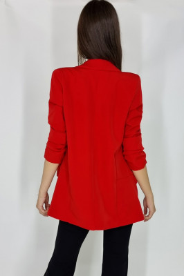 Sacou casual Alessia, cu revere rotunde si buzunare decorative, Rosu2