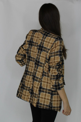 Sacou drept Ariana, fara inchidere, cu maneca lunga si buzunare decorative, Beige Cube1