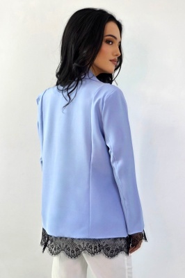 Sacou elegant Maelis, cu dantela si cusaturi de contur, Baby Blue, detaliu spate