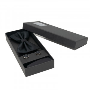 Set 3 piese Elegant, pentru barbati, papion, buton si batista din stofa, negru, E0
