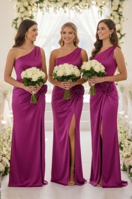 Set 4x Rochie satinata de seara, JoeLLe, cu detaliu floral, Mov, Marime S/M