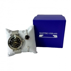 Set ceas elegant dama Francesca di Geneva Matteo, cu bratara asortata, Silver/Black