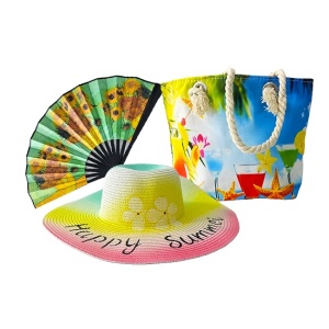 Set Summer, geanta mini pentru plaja, palarie si evantai, Floarea Soarelui, Van Gogh