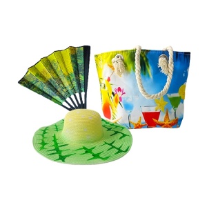 Set Summer, geanta mini pentru plaja, palarie si evantai, Gradina de vara, Van Gogh