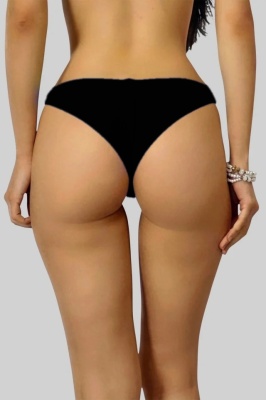 Slip de baie dama, INAJOY, cu detaliu spate si croi brazilian, Negru