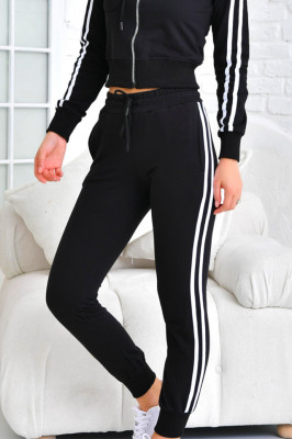Trening dama, Fits Vogue, pantaloni lungi si bluza cu fermoar si gluga, Negru 3