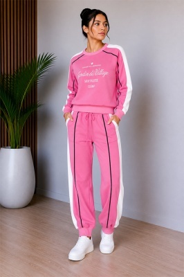 Trening dama JARDIN, cu logo si print bicolor, Roz