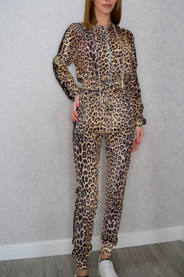 Trening de catifea Venus, bluza cu gluga si pantaloni cu banda elastica, Leopard, Marime S/M 4