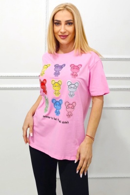 tricou din bumbac roz cu ursuleti colorati