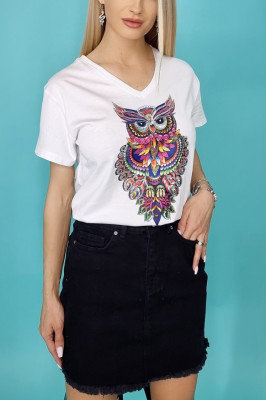 Tricou dama Zayn, cu imprimeu, Blossom, Alb4