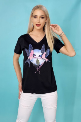 Tricou dama Zayn, cu imprimeu, Joyful, Negru2