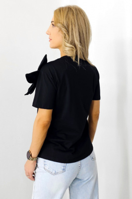Tricou bumbac Boemia, cu detaliu floral supradimensionat, in relief, Negru spate